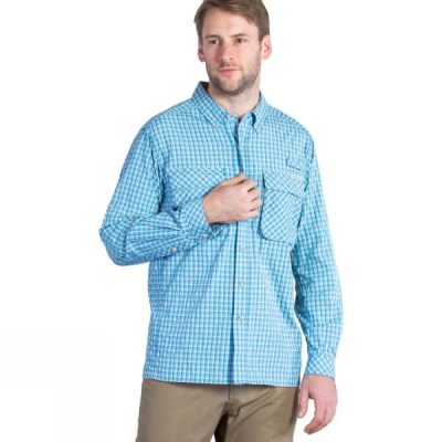 Camisa ExOfficio Air Strip Micro Plaid Manga Larga Hombre Azules Claro - Chile TOR102793